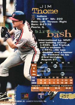 1994 Stadium Club - Members Only #257 Jim Thome Back