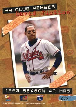 1994 Stadium Club - Members Only #263 David Justice Back