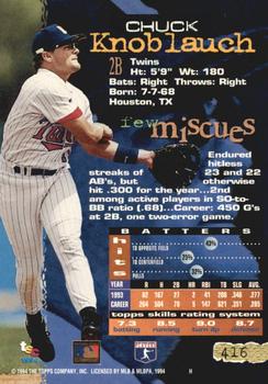 1994 Stadium Club - Members Only #416 Chuck Knoblauch Back