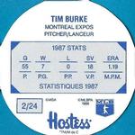 1988 Hostess Potato Chips Discs #2 Tim Burke Back
