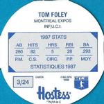 1988 Hostess Potato Chips Discs #3 Tom Foley Back