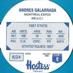 1988 Hostess Potato Chips Discs #8 Andres Galarraga Back