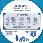 1988 Hostess Potato Chips Discs #16 Ernie Whitt Back