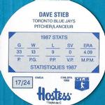 1988 Hostess Potato Chips Discs #17 Dave Stieb Back