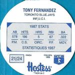 1988 Hostess Potato Chips Discs #21 Tony Fernandez Back
