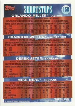 1994 Topps Bilingual #158 SS Prospects (Orlando Miller / Brandon Wilson / Derek Jeter / Mike Neal) Back