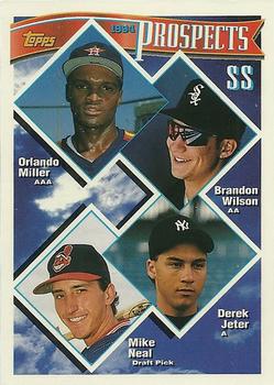 1994 Topps Bilingual #158 SS Prospects (Orlando Miller / Brandon Wilson / Derek Jeter / Mike Neal) Front