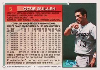1994 Topps Bilingual #5 Ozzie Guillen Back