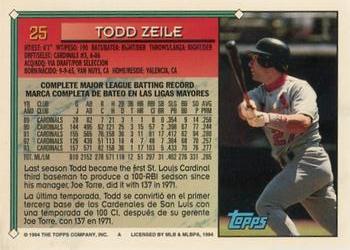 1994 Topps Bilingual #25 Todd Zeile Back