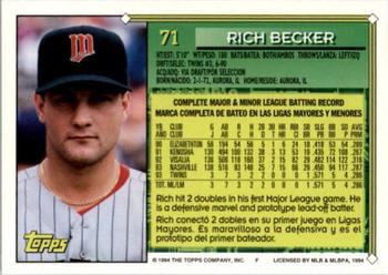 1994 Topps Bilingual #71 Rich Becker Back