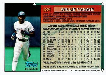 1994 Topps Bilingual #124 Willie Canate Back