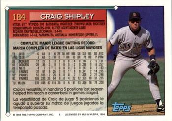 1994 Topps Bilingual #184 Craig Shipley Back