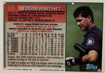 1994 Topps Bilingual #195 Edgar Martinez Back