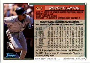 1994 Topps Bilingual #267 Royce Clayton Back