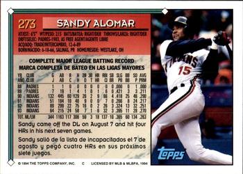 1994 Topps Bilingual #273 Sandy Alomar Back