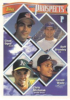 1994 Topps Bilingual #316 P Prospects (Chad Ogea / Duff Brumley / Terrell Wade / Chris Michalak) Front