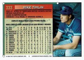 1994 Topps Bilingual #333 Mike Timlin Back
