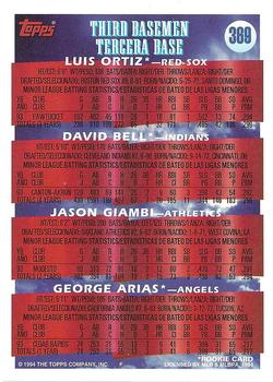 1994 Topps Bilingual #369 3B Prospects (Luis Ortiz / David Bell / Jason Giambi / George Arias) Back