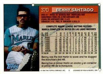 1994 Topps Bilingual #370 Benny Santiago Back