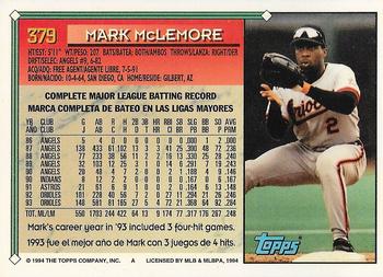 1994 Topps Bilingual #379 Mark McLemore Back