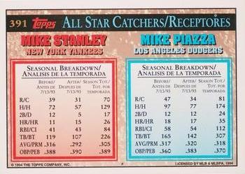 1994 Topps Bilingual #391 Mike Piazza / Mike Stanley  Back