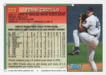 1994 Topps Bilingual #399 Frank Castillo Back