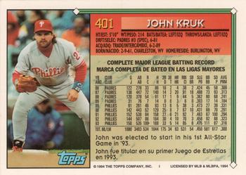 1994 Topps Bilingual #401 John Kruk Back