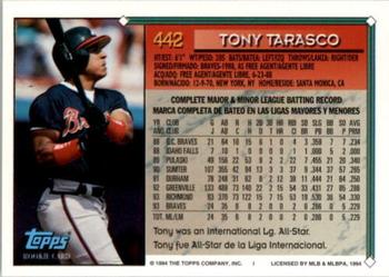 1994 Topps Bilingual #442 Tony Tarasco Back