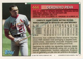 1994 Topps Bilingual #444 Geronimo Pena Back