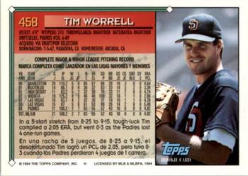 1994 Topps Bilingual #458 Tim Worrell Back