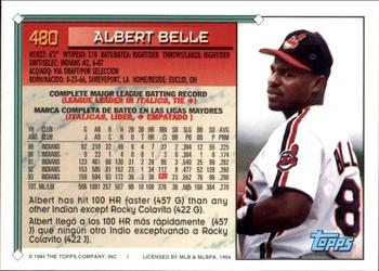 1994 Topps Bilingual #480 Albert Belle Back