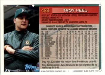 1994 Topps Bilingual #493 Troy Neel Back