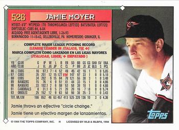 1994 Topps Bilingual #526 Jamie Moyer Back