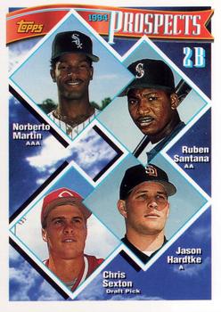 1994 Topps Bilingual #527 2B Prospects (Norberto Martin / Ruben Santana / Jason Hardtke / Chris Sexton) Front