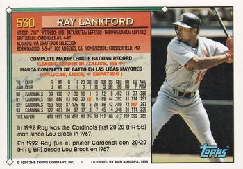 1994 Topps Bilingual #530 Ray Lankford Back
