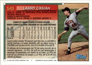 1994 Topps Bilingual #543 Larry Casian Back