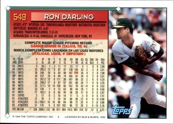 1994 Topps Bilingual #549 Ron Darling Back