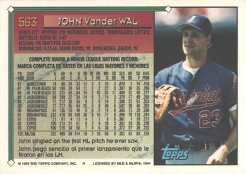 1994 Topps Bilingual #563 John Vander Wal Back