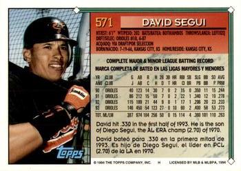 1994 Topps Bilingual #571 David Segui Back