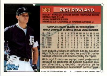1994 Topps Bilingual #588 Rich Rowland Back