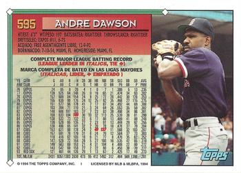 1994 Topps Bilingual #595 Andre Dawson Back