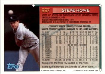 1994 Topps Bilingual #637 Steve Howe Back