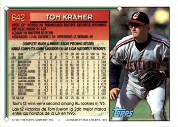 1994 Topps Bilingual #642 Tom Kramer Back