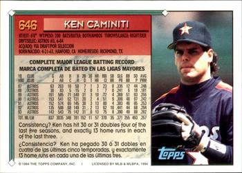 1994 Topps Bilingual #646 Ken Caminiti Back