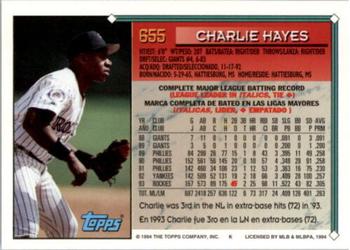 1994 Topps Bilingual #655 Charlie Hayes Back