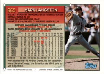 1994 Topps Bilingual #665 Mark Langston Back