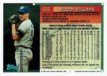 1994 Topps Bilingual #668 Woody Williams Back