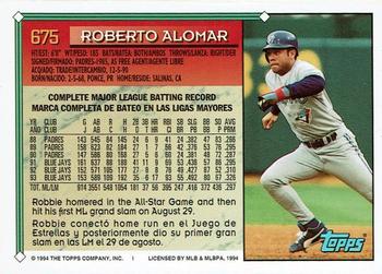 1994 Topps Bilingual #675 Roberto Alomar Back