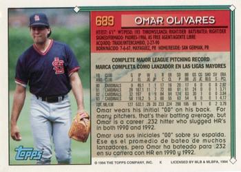 1994 Topps Bilingual #689 Omar Olivares Back