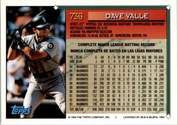 1994 Topps Bilingual #736 Dave Valle Back